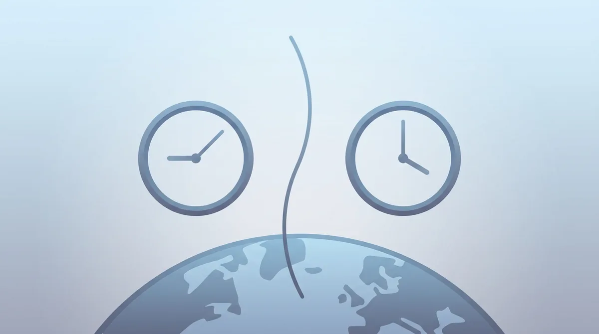 Ilustración dividida que contrasta un reloj del Observatorio de Greenwich mostrando la hora solar media con una lectura digital atómica UTC marcada con una Z de Zulu.